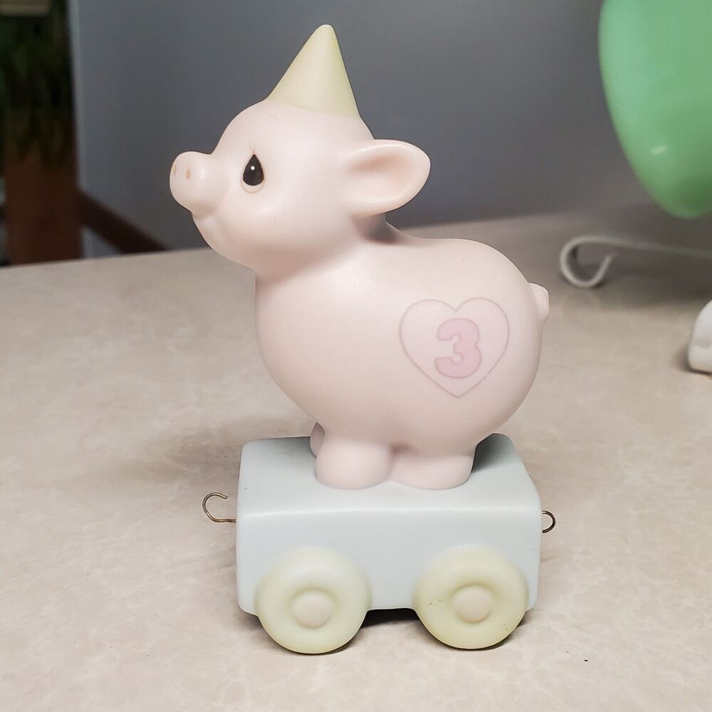 Precious Moments Birthday Train Age 3 “Heaven Bless Your Special Day” Pig
